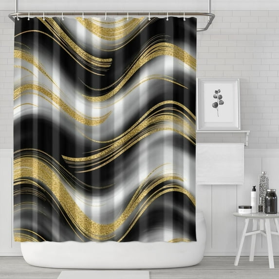 Black Marble Gold Wave Pattern Shower Curtain 84"x72" ,Bathroom Decorative Shower Curtains Set with 12 Hooks,Modern Waterproof Washable Shower Curtain