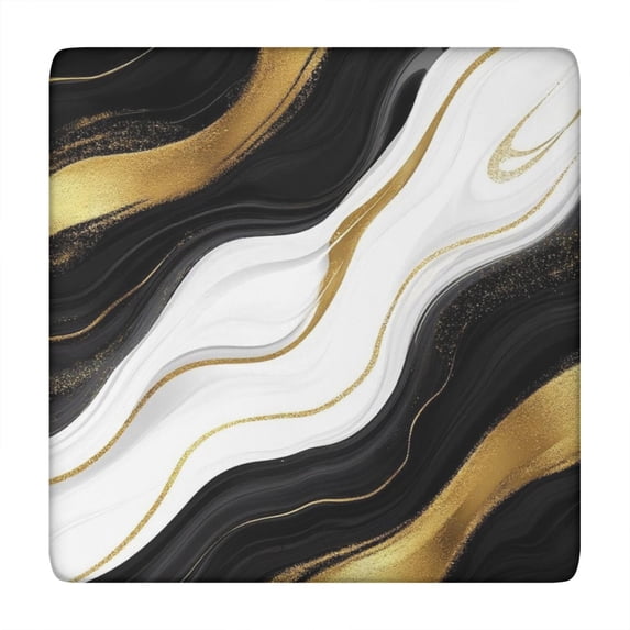 Black Marble Gold Wave Pattern Square Fitted Tablecloth with Elastic Edge,Square Table Cover,Washable Elastic Table Cover for Home Kitchen Party Decor 34"x34"