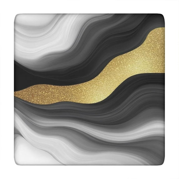 Black Marble Gold Wave Pattern Square Fitted Tablecloth with Elastic Edge,Square Table Cover,Washable Elastic Table Cover for Home Kitchen Party Decor 34"x34"