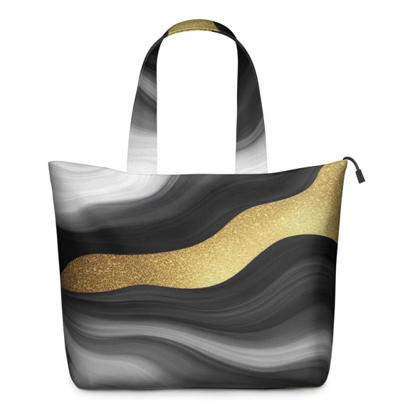 Black Marble Gold Wave Pattern Travel Tote Bags for Women Carry On,Large Weekender Bags for Women Travel,Multi Functional Duffle Bag for Work,Shopping,Sports