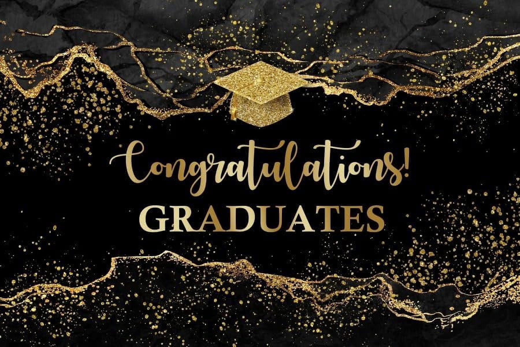 Black Marble Graduation Backdrop for Photography Black and Golden Glitter Texturd Bachelor Cap Background Luxury Graduates College Prom Party Banner Backdrop Photo Studio Props