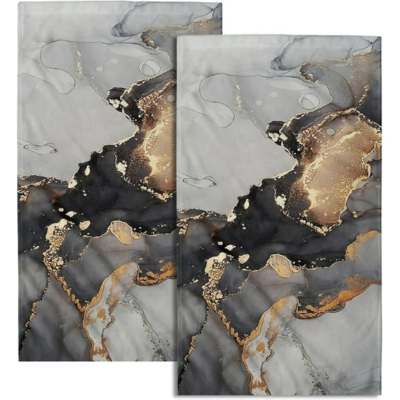 Black Marble Hand Towel Set of 2 Abstract Gold Foil Face Towels Soft Luxury Highly Absorbent Bathroom Towel for Spa Home Gym Sports Decor