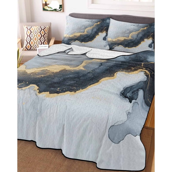 Black Marble King Size Down Alternative Comforter, Lightweight Comforter Quilt Bedding Set with Pillow Shams Modern Abstract Art Ink Painted All Seasons Bed Comforter Duvet Insert 96"x106"