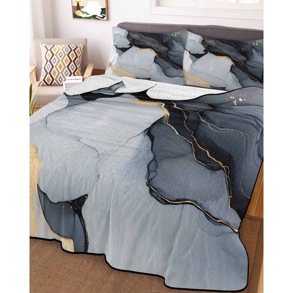 Black Marble King Size Down Alternative Comforter, Lightweight Comforter Quilt Bedding Set with Pillow Shams Modern Aesthetics Ink Painting Abstract All Seasons Bed Comforter Duvet Insert 96"x106"