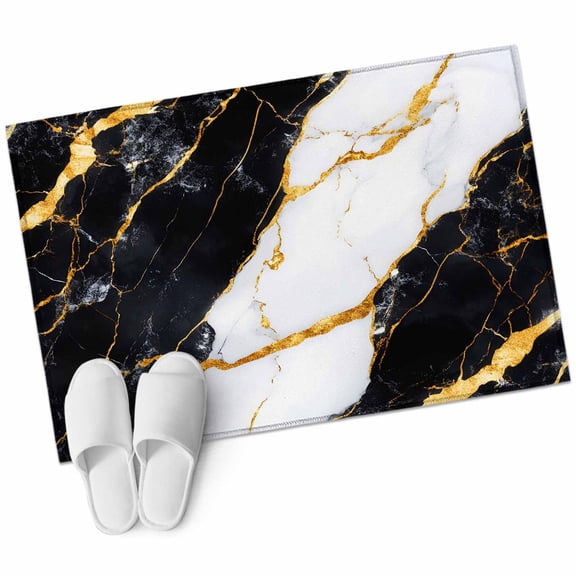 Black Marble Large Area Rugs for Bedroom Living Room, Soft Non Slip Carpet Bedside Rug, Luxury Gold White Abstract Cracks Artwork Rectangular Floor Cover Kitchen Accent Rug 2'x3' for Office