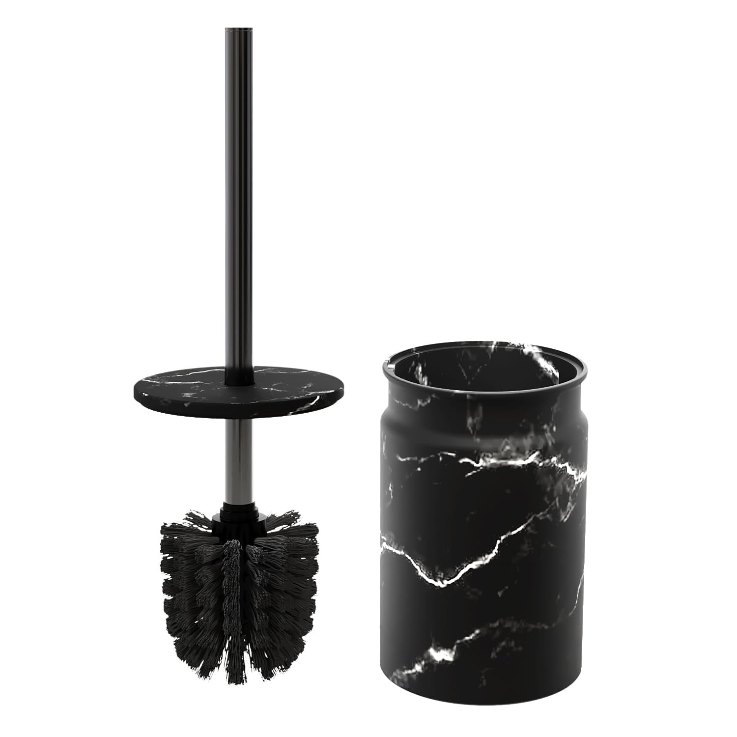 Black Marble Look Toilet Brush and Holder Set with Sturdy Bristles