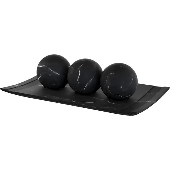 Black Marble Look Home Decor Bowl and Orb Set - Coffee Table Decor for Living Room - Centerpiece Table Decorations for Dining Table, Kitchen Counter, Foyer - Elegant House Decoration