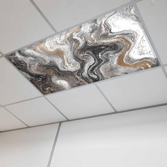 Black Marble Magnetic Fluorescent Light Covers for Ceiling Lights 2x4Ft, Retro Chic Abstract Mottled Texture Art Office Classroom Kitchen Drop Ceiling Light Covers Lighting Filters Shade Panel 1 Pack