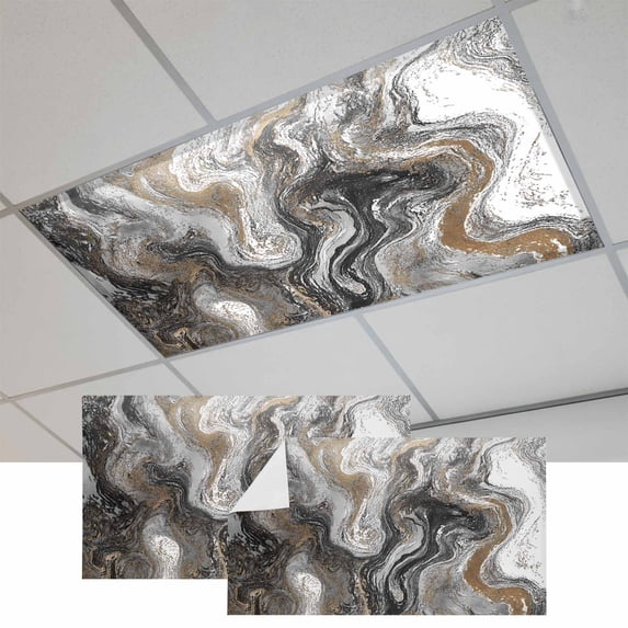 Black Marble Magnetic Fluorescent Light Covers for Ceiling Lights 2x4Ft, Retro Chic Abstract Mottled Texture Art Office Classroom Kitchen Drop Ceiling Light Covers Lighting Filters Shade Panel 2Packs