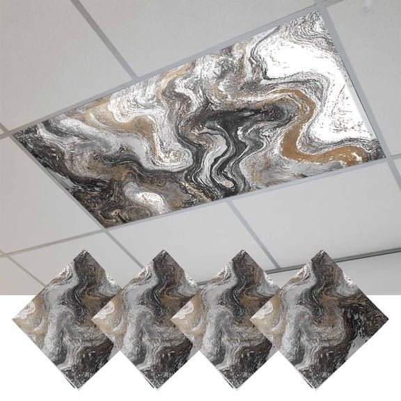 Black Marble Magnetic Fluorescent Light Covers for Ceiling Lights 2x4Ft, Retro Chic Abstract Mottled Texture Art Office Classroom Kitchen Drop Ceiling Light Covers Lighting Filters Shade Panel 4Packs