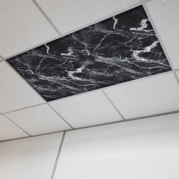 Black Marble Magnetic Fluorescent Light Covers for Ceiling Lights 2x4Ft,Vintage Minimalism White Abstract Texture Office Classroom Kitchen Drop Ceiling Light Covers Lighting Filters Shade Panel 1Pack