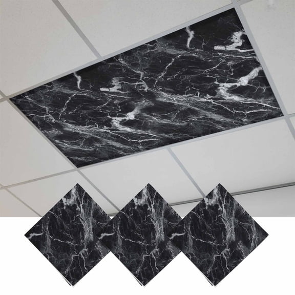 Black Marble Magnetic Fluorescent Light Covers for Ceiling Lights 2x4Ft,Vintage Minimalism White Abstract Texture Office Classroom Kitchen Drop Ceiling Light Covers Filters Shade Panel 3Packs