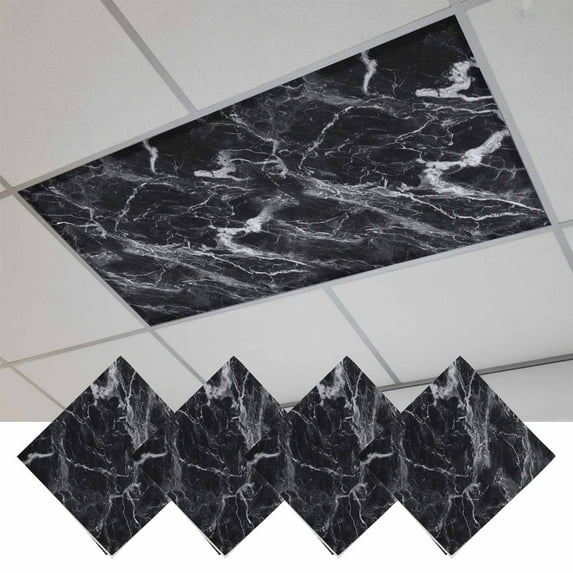 Black Marble Magnetic Fluorescent Light Covers for Ceiling Lights 2x4Ft,Vintage Minimalism White Abstract Texture Office Classroom Kitchen Drop Ceiling Light Covers Filters Shade Panel 4Packs