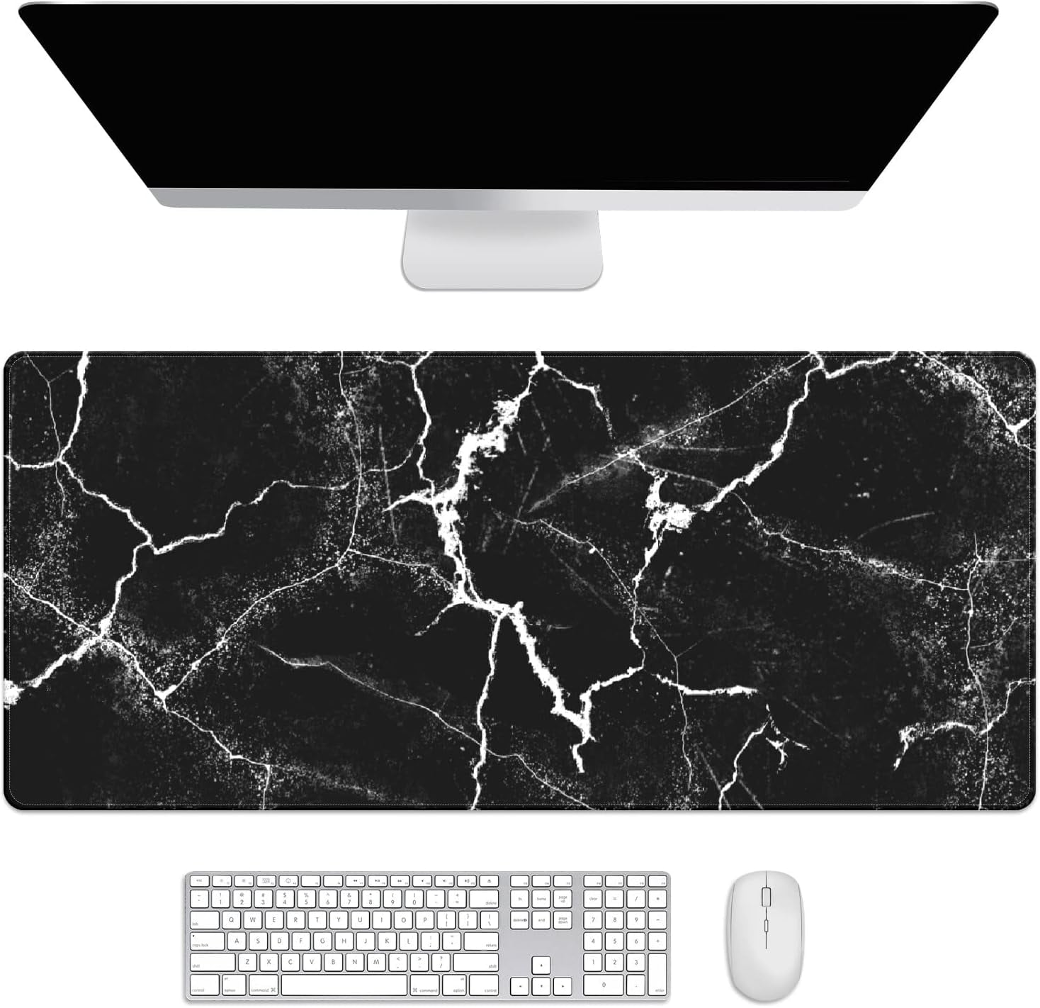 Black Marble Marble Desk Mat, Desk Accessory, Cute Workspace, Trendy Workspace, Trendy, 35.4x15.7in Large Gaming Mouse Pad, Cute Desk Topper, Pretty Desk Pad