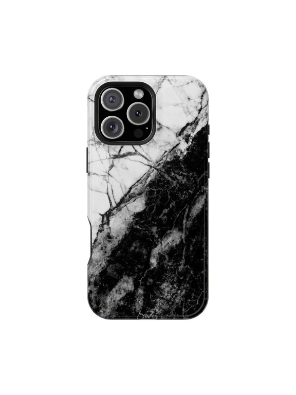Black Marble Mood Magnetic Tough Phone Case, Modern Dual Layer Shockproof Cover with Raised Edge Compatible with iPhone 16 Pro Max