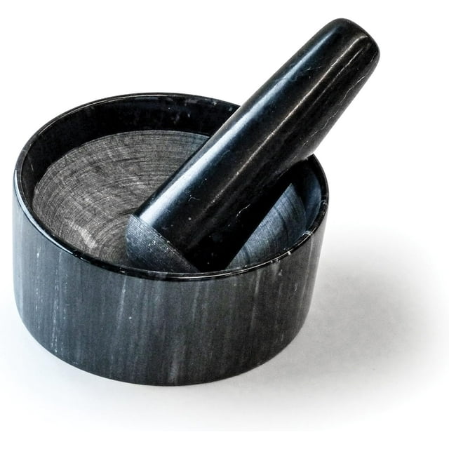 Black Marble Mortar & Pestle, 6 Ounce Grind Spices, Powder Pesto