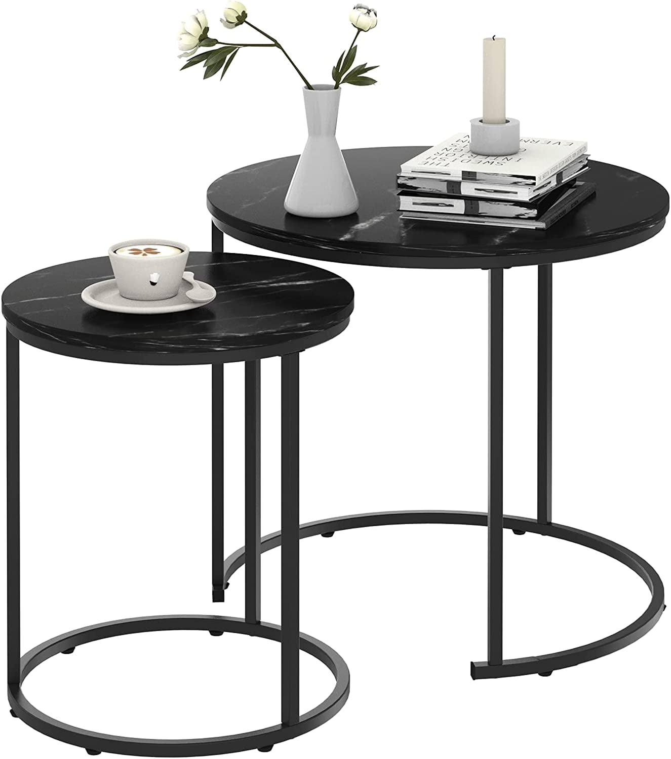 Black Marble Nesting Coffee Table for Small Place 24 in 2 Sets High ...
