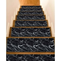 Black Marble Non-Slip Stair Treads for Wooden Steps, 10 Pack-8x30in Carpet Stair Mats with Adhesive Backing, Noise-Reducing Step Covers for Indoor Stairs, Easy to Install & Residue-Free