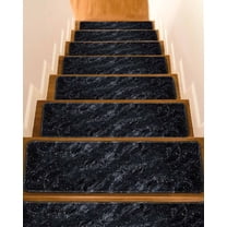 Black Marble Non-Slip Stair Treads for Wooden Steps, 10 Pack-8x30in Carpet Stair Mats with Adhesive Backing, Noise-Reducing Step Covers for Indoor Stairs, Easy to Install & Residue-Free