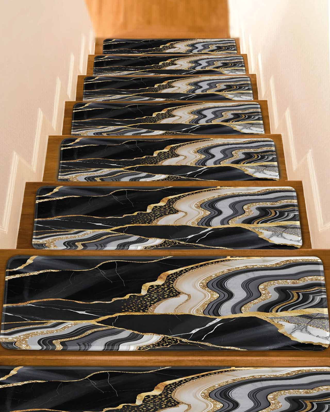 Black Marble Non-Slip Stair Treads for Wooden Steps, 15 Pack-8x30in ...