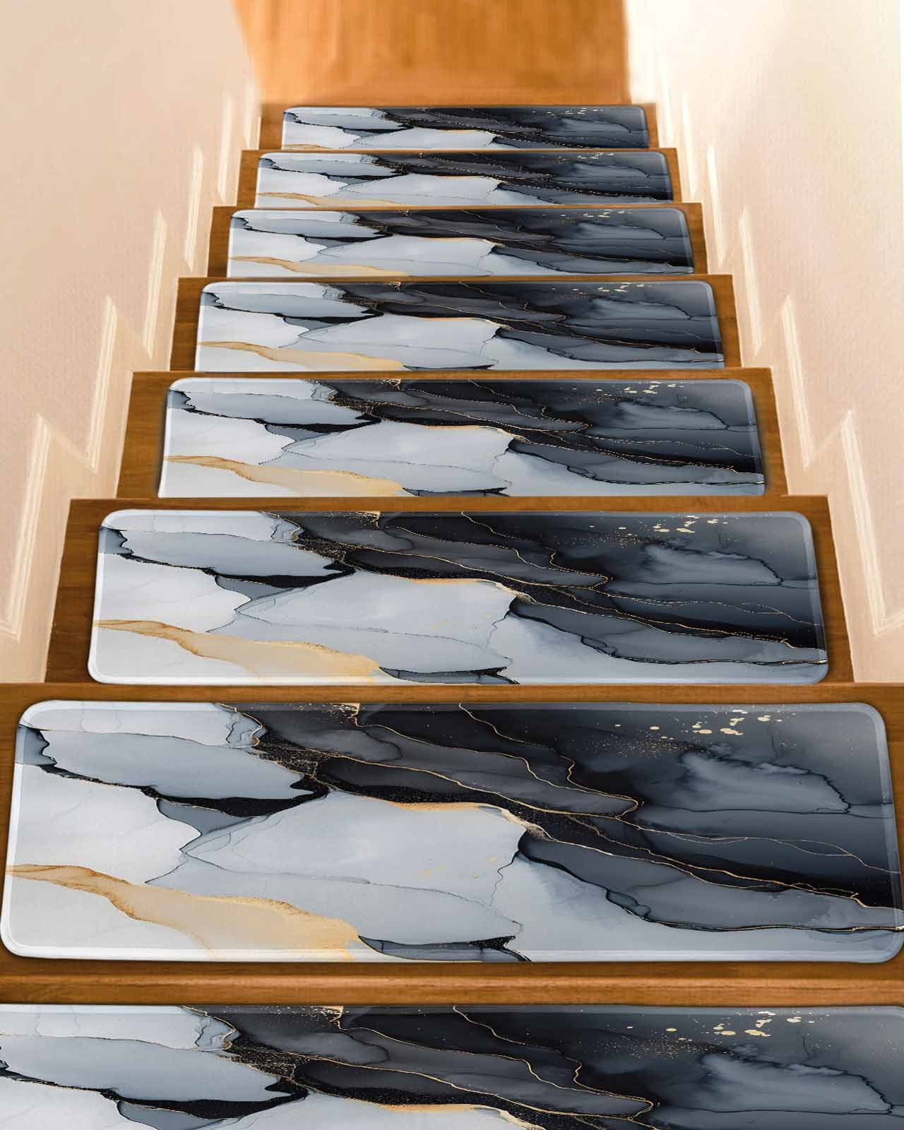 Black Marble Non-Slip Stair Treads for Wooden Steps, 15 Pack-8x30in ...