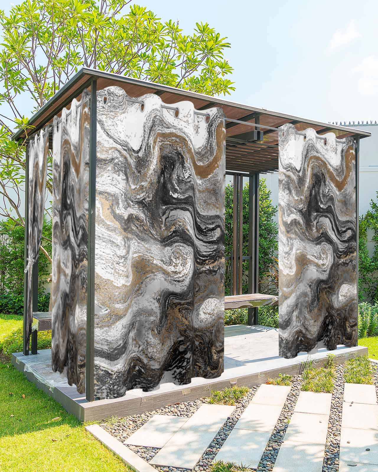 Black Marble Outdoor Curtains for Patio, Retro Chic Abstract Mottled Texture Art Privacy Drapes Grommet Waterproof Outside Curtains for Porch/Cabana/Balcony 54"x 108", 1 Panel