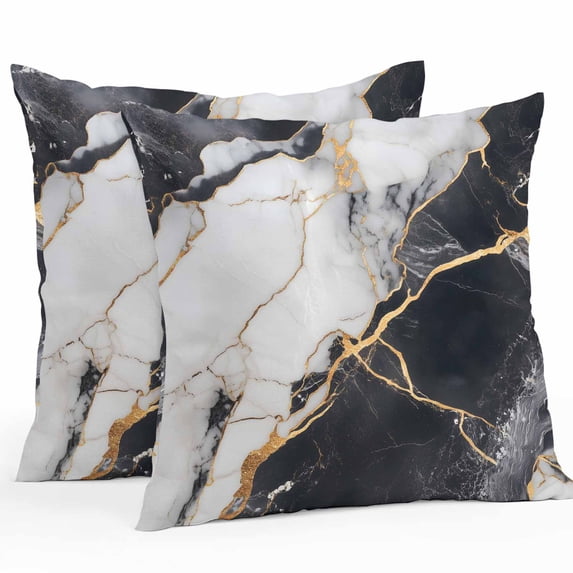 Black Marble Outdoor Pillow Covers Pack of 2 Gold Line Modern Abstract Minimalist Art Waterproof Throw Pillow Covers Decorative Cushion Cases for Patio Garden Tent Balcony Couch 26x26 inch