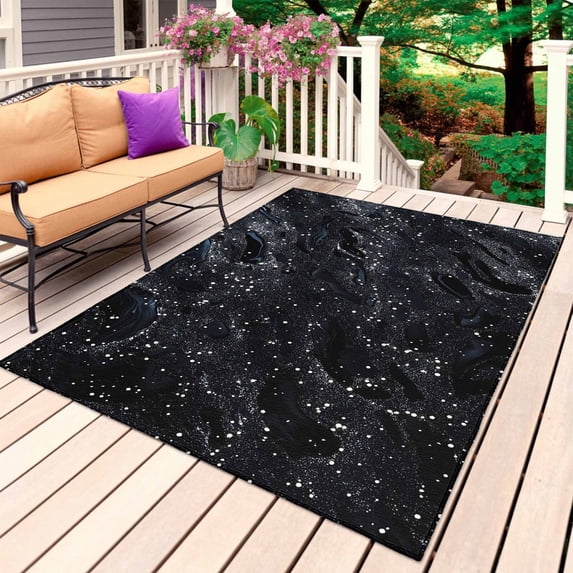 Black Marble Outdoor Rug for Patio/Deck/Porch, Non-Slip Large Area Rug 3 x 5 Ft, Vintage Abstract Ombre Dots Pattern Art Indoor Outdoor Rugs Washable Area Rugs, Reversible Camping Rug Carpet Runner