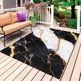 thumbnail image 1 of Black Marble Outdoor Rug for Patio/Deck/Porch, Non-Slip Large Area Rug 5 x 7 Ft, Luxury Gold White Abstract Cracks Artwork Indoor Outdoor Rugs Washable Area Rugs, Reversible Camping Rug Carpet Runner, 1 of 8