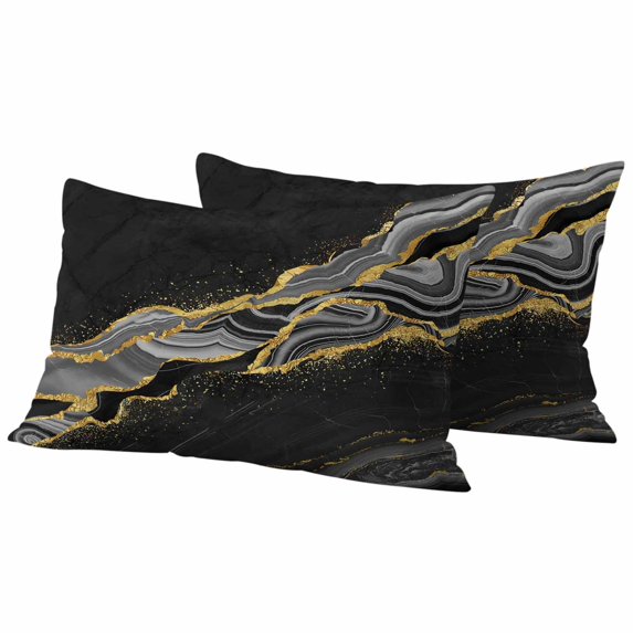 Black Marble Outdoor Waterproof Pillow Covers, Gold Abstract Vintage Modern Grey Art Decorative Rectangle Throw Pillowcase Sofa Cushion Sham for Patio/Couch/Chair, 20"x12" 2 Pack