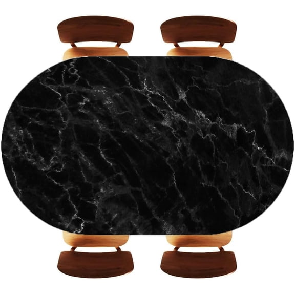 Black Marble Patterned Texture Background Oval Fitted Table Cloths Elastic Edge Easy to Clean, Oblong Tablecloth for Home Decor, Fits 48"x68" Oval Tables, Style18