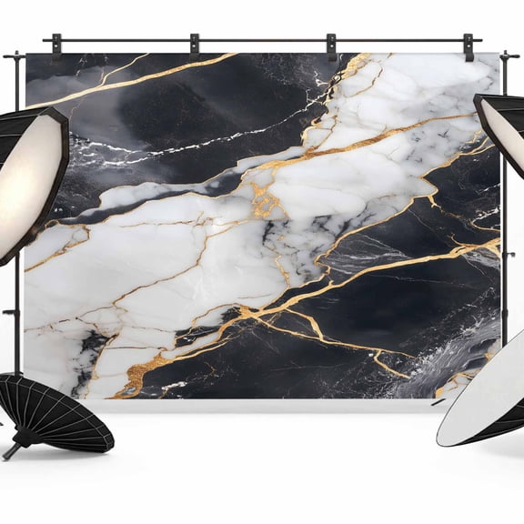 Black Marble Photography Backdrop 7x5FT, Gold Line Modern Photo Backdrops, Background for Photography Studio Photo Studio Background, Back Drop for Photoshoot