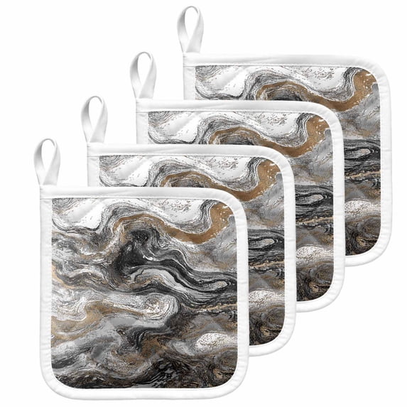 Black Marble Pot Holders for Kitchen Heatproof Potholder, 4 Pack Retro Chic Abstract Mottled Texture Art Hot Pads Multipurpose Oven Pads Cloth Potholders Trivet for Cooking and Baking