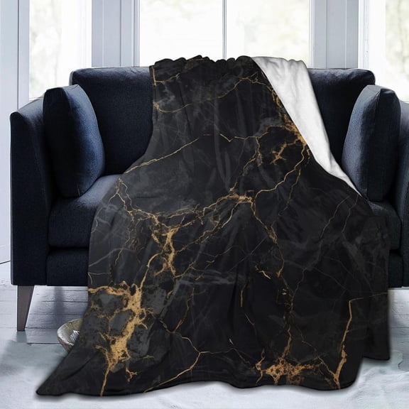 Black Marble Print Fleece Blanket Lightweight Ultra-Soft Marbling Throw Blanket for Sofa Couch Bed Camping Travel - Super Soft Cozy Microfiber Blanket 50"X40"