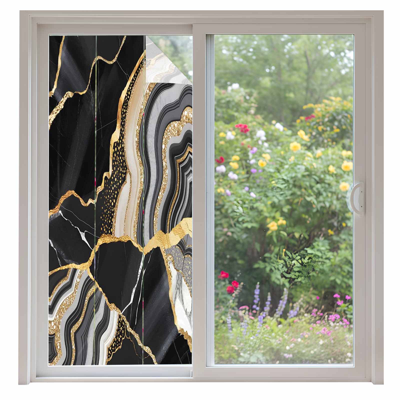 Gold Window Films Black Marble Privacy Window Film, Decorative Frosted Glass Window Film ...