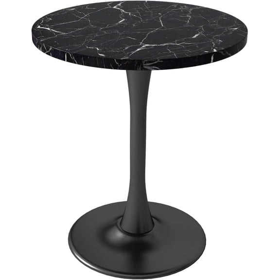 Black Marble Round Dining Table 24" Circle Tulip Table with Thickened Tabletop & Sturdy Metal Pedestal Mid Century Modern Leisure Bistro Kitchen Tables 2 People Small Places Living Room Cafe