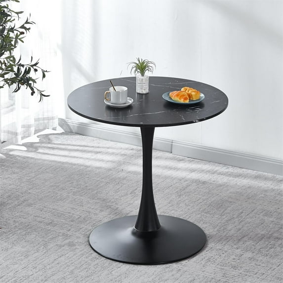 Black Marble Round Dining Table, 31.5" Tulip Table Kitchen Dining Table 2-4 People with MDF Table Top & Pedestal Base, Mid-Century End Table Leisure Coffee Table Office Living Room Table