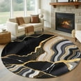 thumbnail image 1 of Black Marble Round Rug 5ft Washable Circle Kitchen Rugs Non Slip Grey Gold Texture Vintage Farmhouse Art Large Area Rug Indoor Floor Carpet for Bedroom Living Room Home Office Dining Room Nursery, 1 of 8