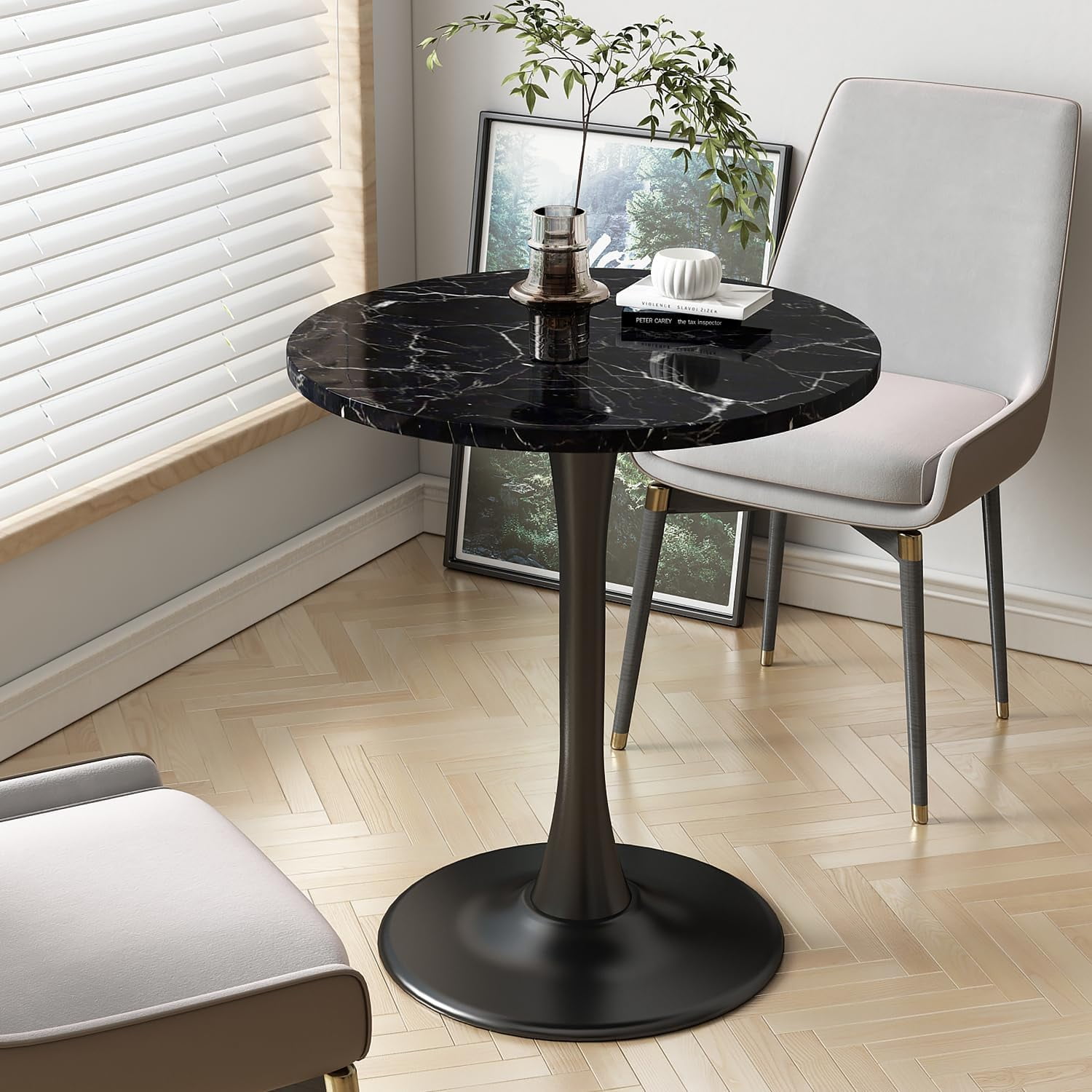 Black Marble Round Table Modern Dining Table Marble Texture Tulip Round ...