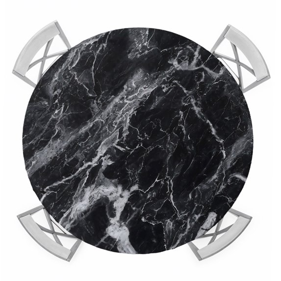 Black Marble Round Tablecloth for 36-44 Inch Tables,Fitted Table Cover with Elastic Edge,Vintage Minimalism White Abstract Texture Waterproof Outdoor Table Cloth Protector for Patio Garden Dinner