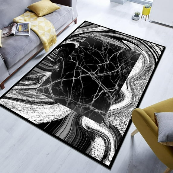 Black Marble Rug, Marble Rug,Pattern Rug, Black Rug, Modern Rug, Non-Slip Rug, Washable Rug, Area Rug, Marble Decor,Abstract Rug,Custom Rug 3x4ft