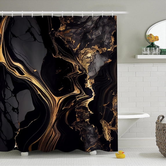 Black Marble Shower Curtain 72x72 inches for Bathroom Abstract Bathtub Room Partition Decoration Modern Gold Marble Waterproof Fabric Shower Curtains Set with Hooks