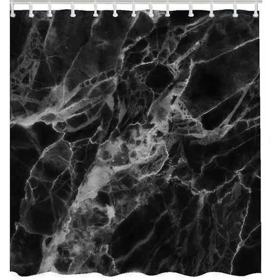 Black Marble Shower Curtain Luxury Dark Rock Smooth Surface Waterproof Shower Curtains For Bathroom With 12 Grommet Hooks 72"W x 72"L (Pack of 1)