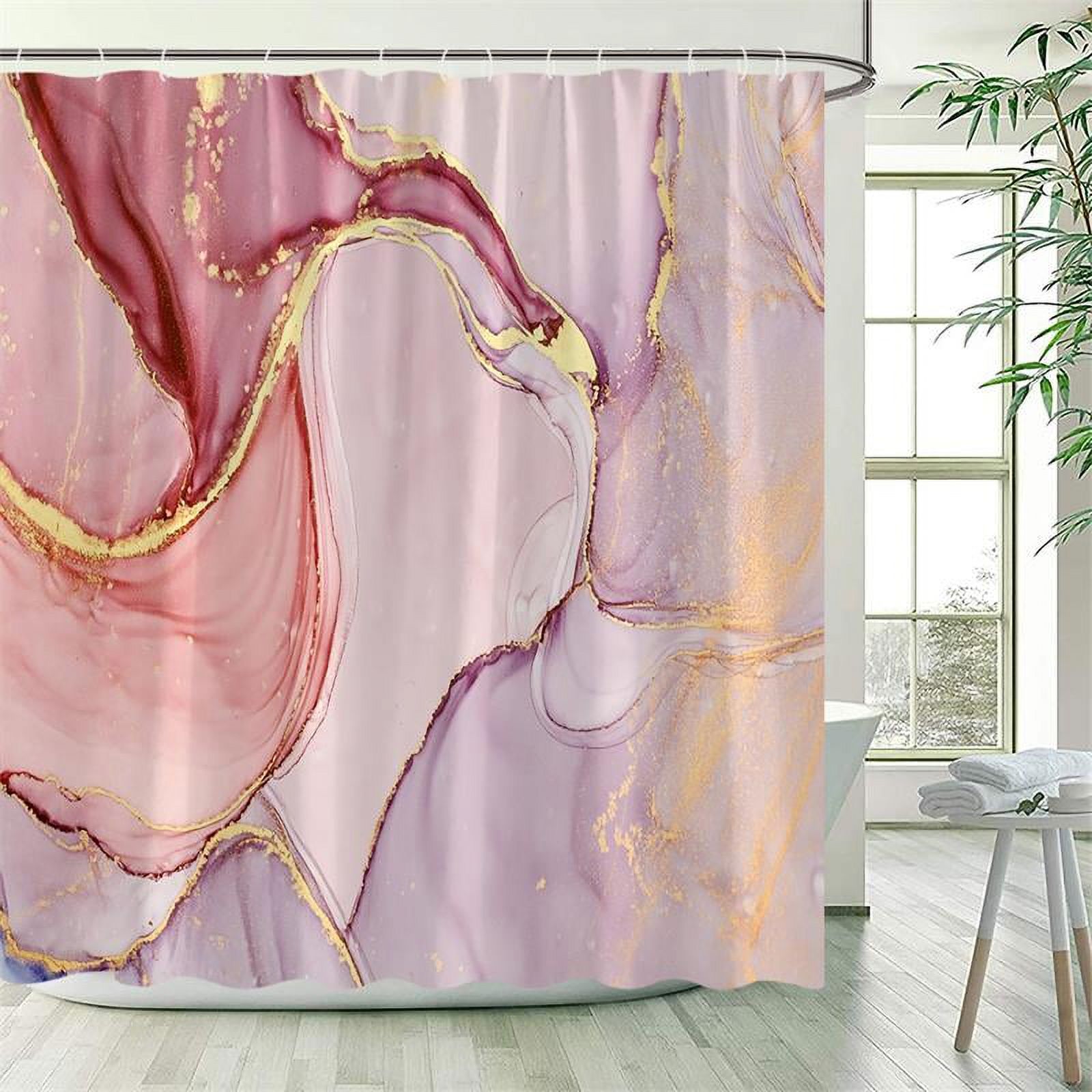 Black Marble Shower Curtain Set Gold Lines Abstract Textured Pattern
