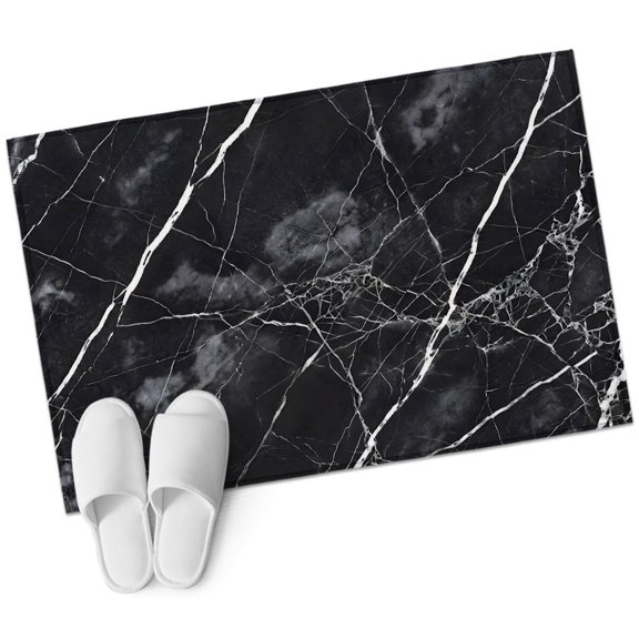 Black Marble Stone Texture Area Rug, Abstract Minimalist Modern Gray Flaw Texture Rectangular Non-Slip Absorbent Washable Area Rug Felt Rubber Backing Indoor Carpet for Bedroom Living Room 2x3ft