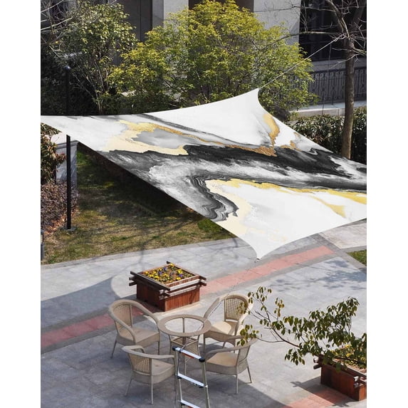 Black Marble Sun Shade Sail 14'x18' Rectangle Outdoor Shade Canopy, Modern Gradient Abstract Waves Texture Porch Shades Outdoor Sun Blocking Screen, Sunshade Cloth Covers for Patio/Deck/Garden