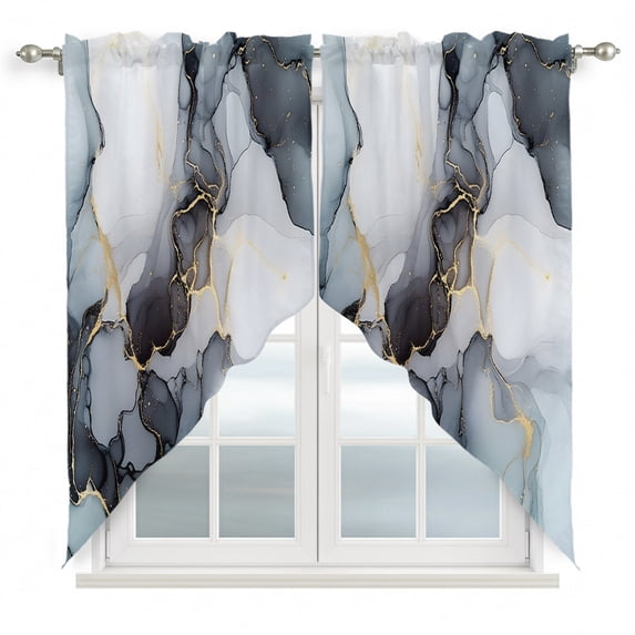Black Marble Swag Valances for Windows 36 inches Long, Golden Waves ...