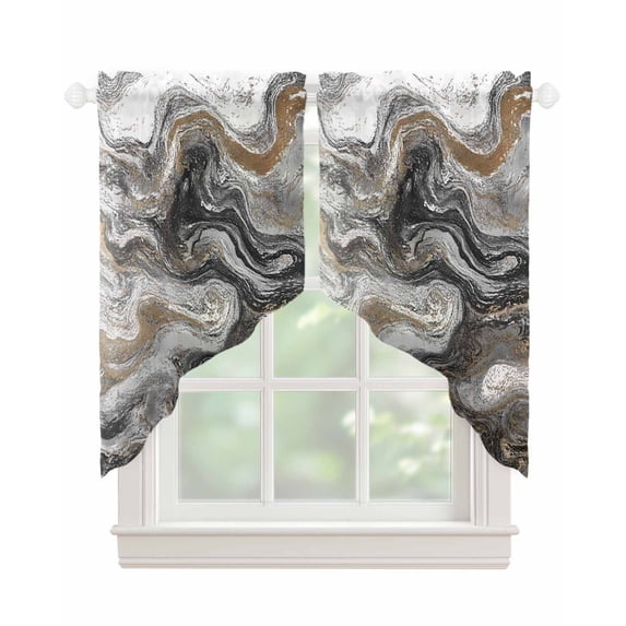 Black Marble Swag Valances for Windows, Retro Chic Abstract Mottled Texture Art Rod Pocket Sheer Valances for Small Windows, Swag Toppers Light Filtering for Kitchen Living Room 2 Panels 36''x36''