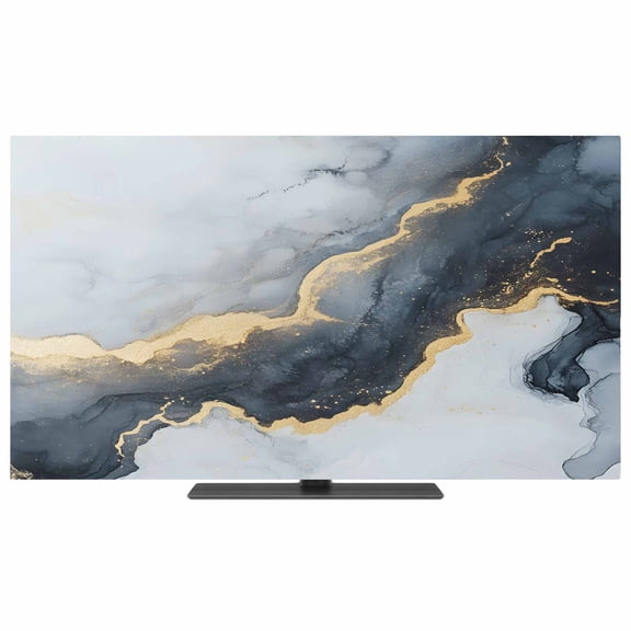 Black Marble TV Dust Cover,Stretchable TV Screen Desktop Computer Protector Cover,Modern Abstract Art Ink Painted Television Dustproof Slipcover Indoor Outdoor for 19–24 Inch Flat or Curved TVs