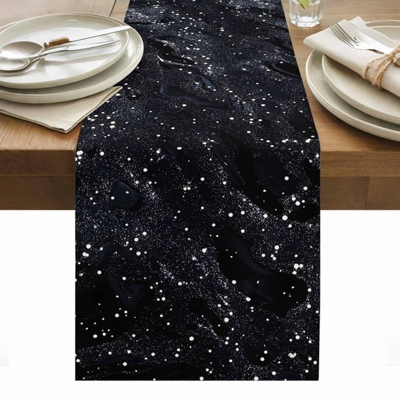 Black Marble Table Runner - 36 Inch Long, Kitchen Dining Table Runner Dresser Scarves, Vintage Abstract Ombre Dots Pattern Art Farmhouse Decor for Coffee Tables Wedding Party Banquet
